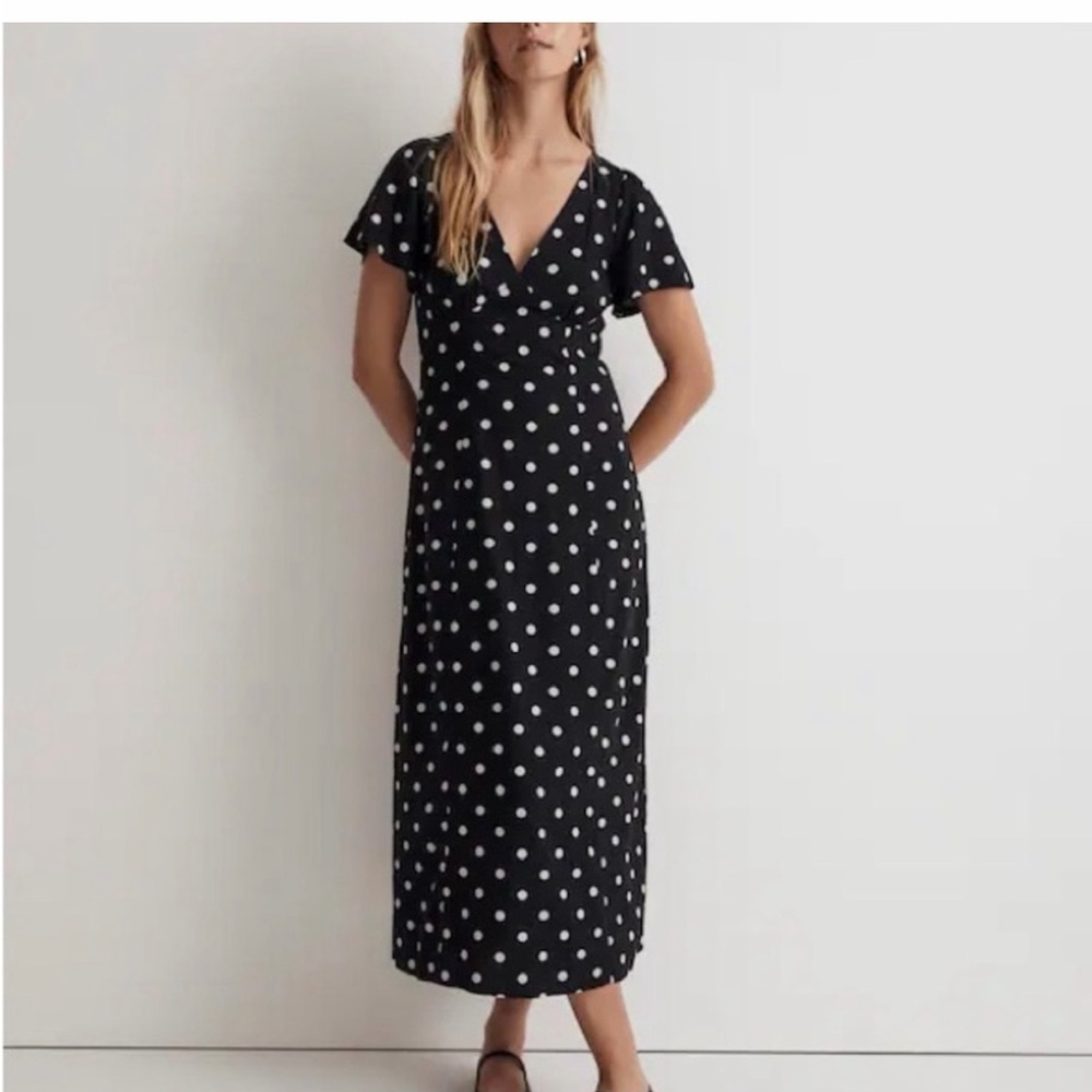 Madewell Black Polka Dot V-Neck Maxi Dress NWT
